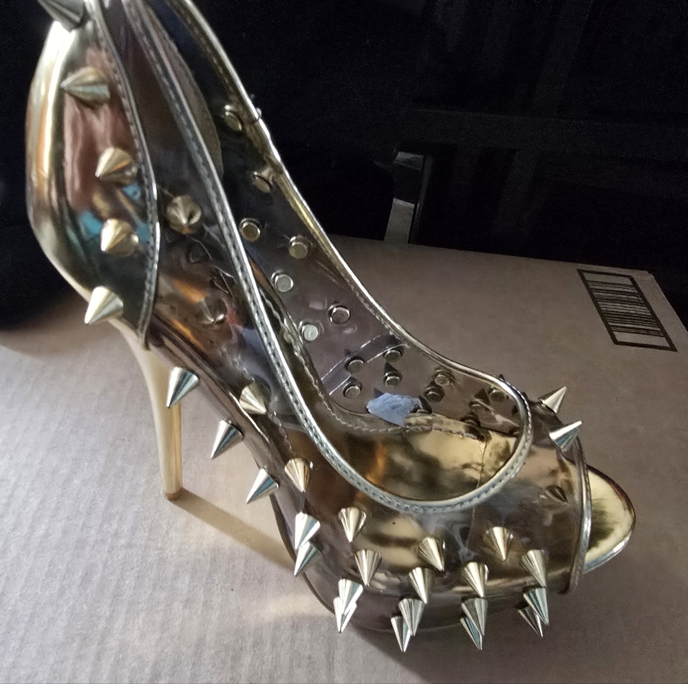 Posh Gold Spiked Heels